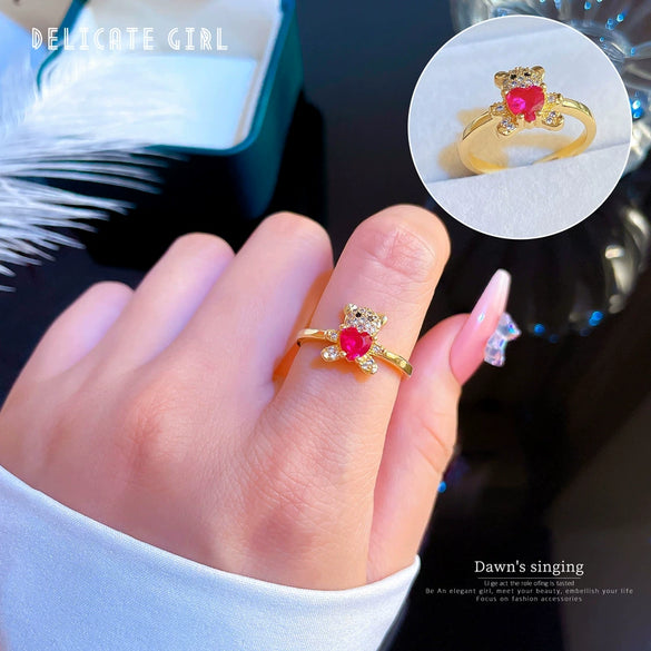 Wholesale Women's Brass Ring With The Crown Pattern Real Gold Electroplated Light Luxury Style