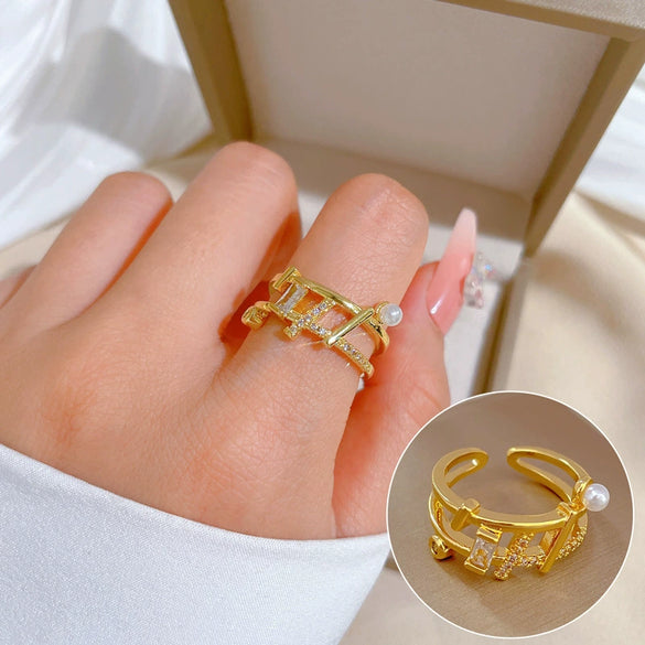 Wholesale Women's Brass Ring With The Crown Pattern Real Gold Electroplated Light Luxury Style