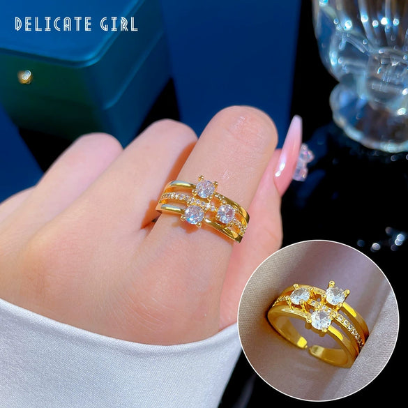 Wholesale Women's Brass Ring With The Crown Pattern Real Gold Electroplated Light Luxury Style