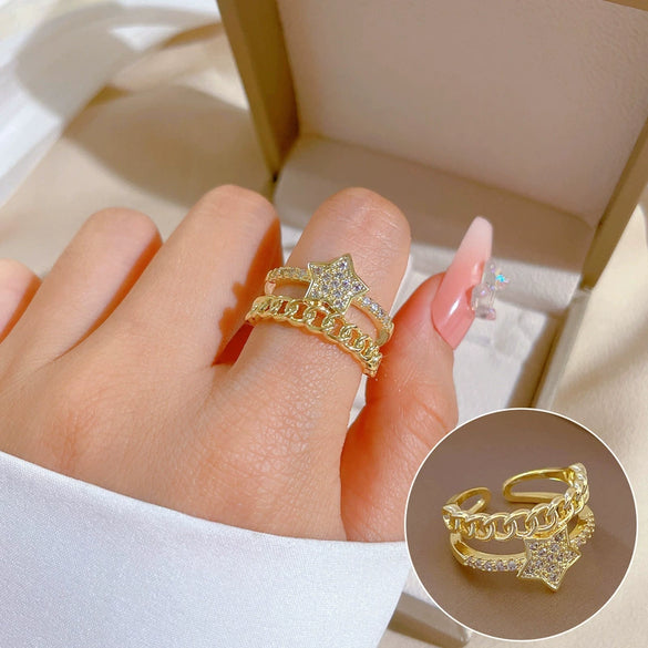 Wholesale Women's Brass Ring With The Crown Pattern Real Gold Electroplated Light Luxury Style