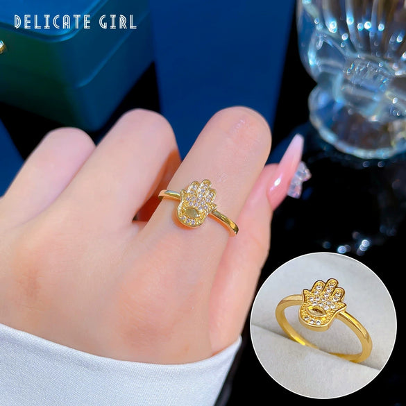 Wholesale Women's Brass Ring With The Crown Pattern Real Gold Electroplated Light Luxury Style