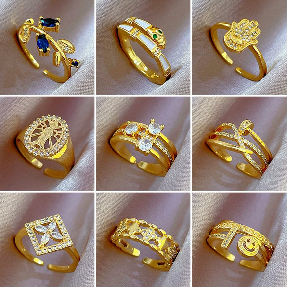 Wholesale Women's Brass Ring With The Crown Pattern Real Gold Electroplated Light Luxury Style