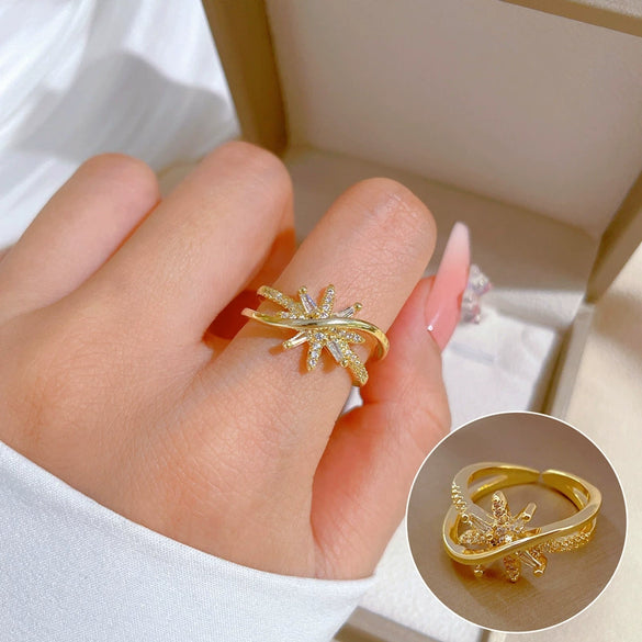 Wholesale Women's Brass Ring With The Crown Pattern Real Gold Electroplated Light Luxury Style