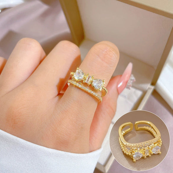 Wholesale Women's Brass Ring With The Crown Pattern Real Gold Electroplated Light Luxury Style