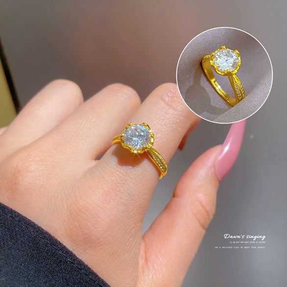 Wholesale Women's Brass Ring With The Crown Pattern Real Gold Electroplated Light Luxury Style
