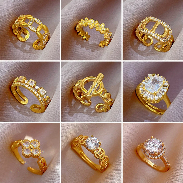 Wholesale Women's Brass Ring With The Crown Pattern Real Gold Electroplated Light Luxury Style