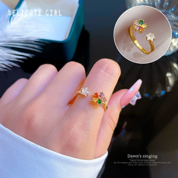 Wholesale Women's Brass Ring With The Crown Pattern Real Gold Electroplated Light Luxury Style