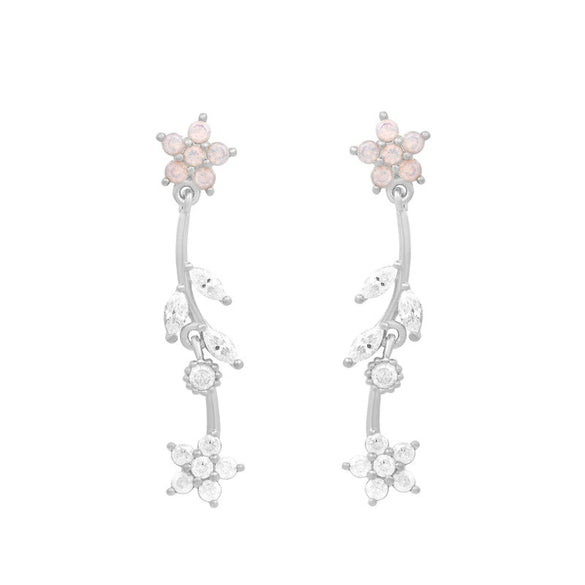 Wholesale Women's Brass Wicker Flower And Leaf Zircon Inlaid Earrings
