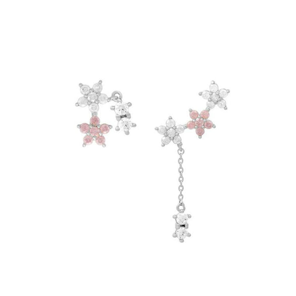 Wholesale Women's Brass Wicker Flower And Leaf Zircon Inlaid Earrings