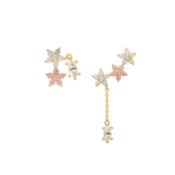 Wholesale Women's Brass Wicker Flower And Leaf Zircon Inlaid Earrings