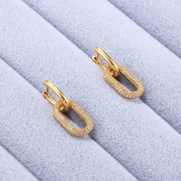 Wholesale Women's Brass Zircon Inlaid Geometric Hollow Long Square Fashion Earrings