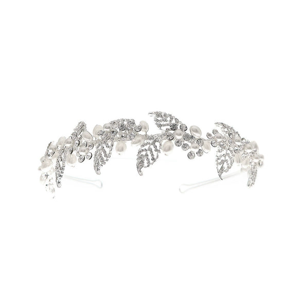 Wholesale Women's Bridal Headwear Pearl And Zinc Alloy Handmade Mori Style Flower And Leaf Hair Band With Diamond Light Luxury Accessories