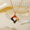 Wholesale Women's Bridal Jewelry Geometric Square Frame Zircon Necklace Copper Glass Stainless Steel O Chain Electroplating