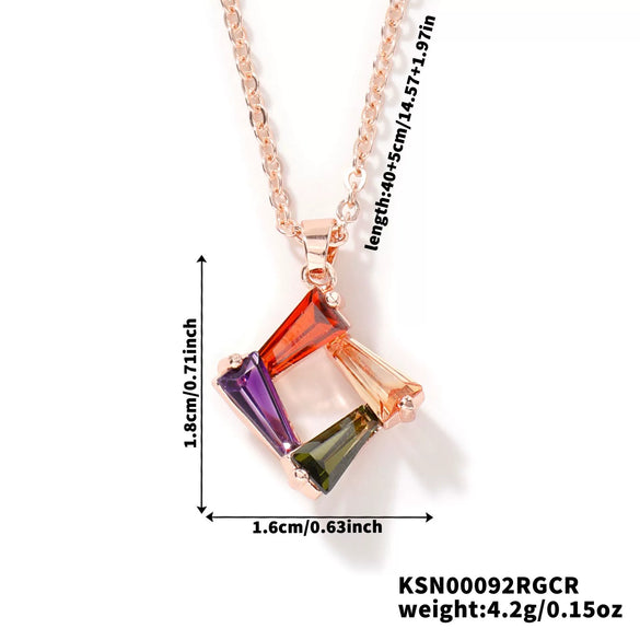 Wholesale Women's Bridal Jewelry Geometric Square Frame Zircon Necklace Copper Glass Stainless Steel O Chain Electroplating