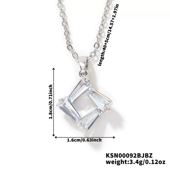Wholesale Women's Bridal Jewelry Geometric Square Frame Zircon Necklace Copper Glass Stainless Steel O Chain Electroplating