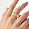 Wholesale Women's British Retro Geometric Wide Faced Copper Open Ring With Imitation Pearl Zircon And 18K Gold Plated Beads