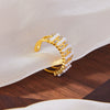 Wholesale Women's British Retro Geometric Wide Faced Copper Open Ring With Imitation Pearl Zircon And 18K Gold Plated Beads