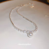 Wholesale Women's Broken Silver Imitation Pearl Zircon Pendant Necklace With Geometric Pattern Handmade Light Luxury Clavicle Chain