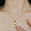 Wholesale Women's Brushed 925 Silver Four Leaf Flower Necklace With 18K Gold Plated Retro Design