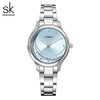 Wholesale Women's Business Style Alloy Band And Case Watch With Sun Pattern And Star And Moon Dial Mineral Strengthened Glass Mirror Bilateral Button Clasp Spiral Crown Round Dial