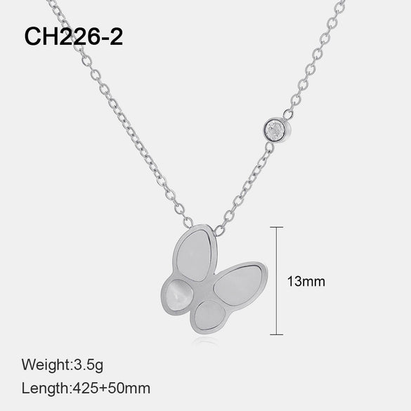 Wholesale Women's Butterfly And Zodiac Pattern Diamondencrusted Electroplated Titanium Steel And Stainless Steel Oshaped Chain Necklace Jewelry