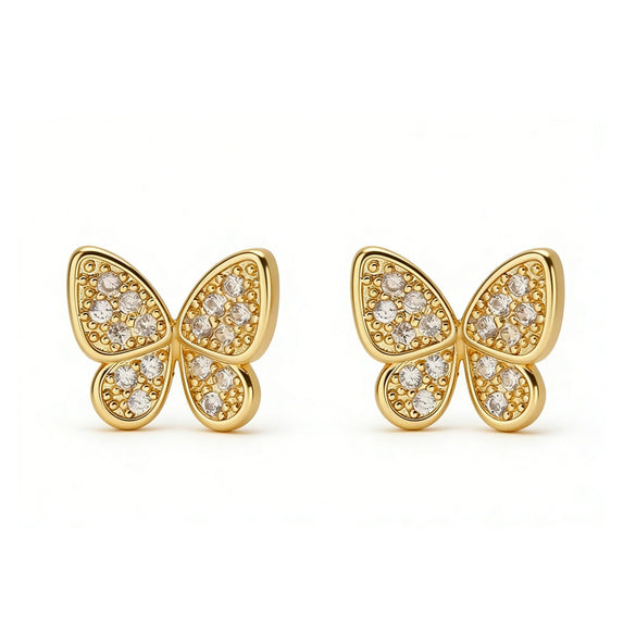 Wholesale Women's Butterfly Diamond Stud Earrings In Copper Material With Niche Minimalist Style