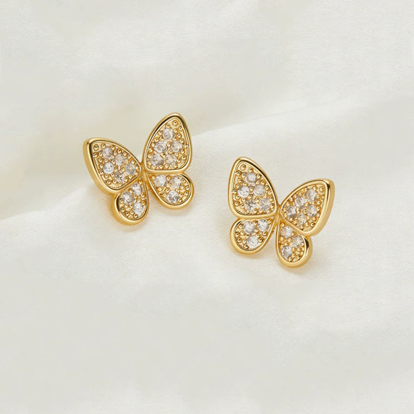 Wholesale Women's Butterfly Diamond Stud Earrings In Copper Material With Niche Minimalist Style