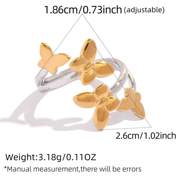 Wholesale Women's Butterfly Open Rings Stainless Steel Pvd Furnace Vacuum Real Gold Plating