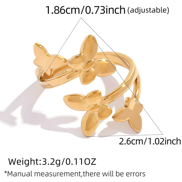 Wholesale Women's Butterfly Open Rings Stainless Steel Pvd Furnace Vacuum Real Gold Plating