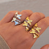 Wholesale Women's Butterfly Open Rings Stainless Steel Pvd Furnace Vacuum Real Gold Plating