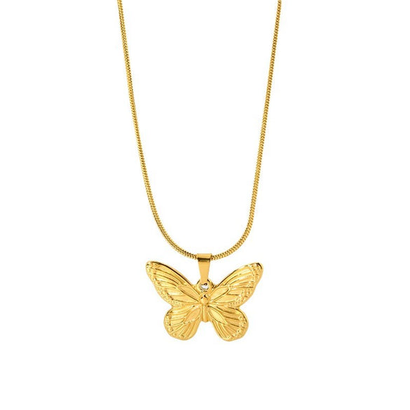 Wholesale Women's Butterfly Pendant Necklace With Animal Zodiac Pattern Stainless Steel And Titanium Steel Snake Bone Chain 18K Gold Plated