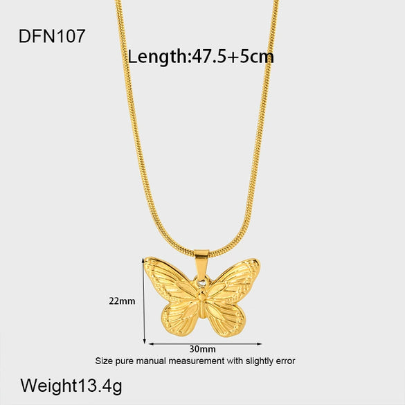 Wholesale Women's Butterfly Pendant Necklace With Animal Zodiac Pattern Stainless Steel And Titanium Steel Snake Bone Chain 18K Gold Plated