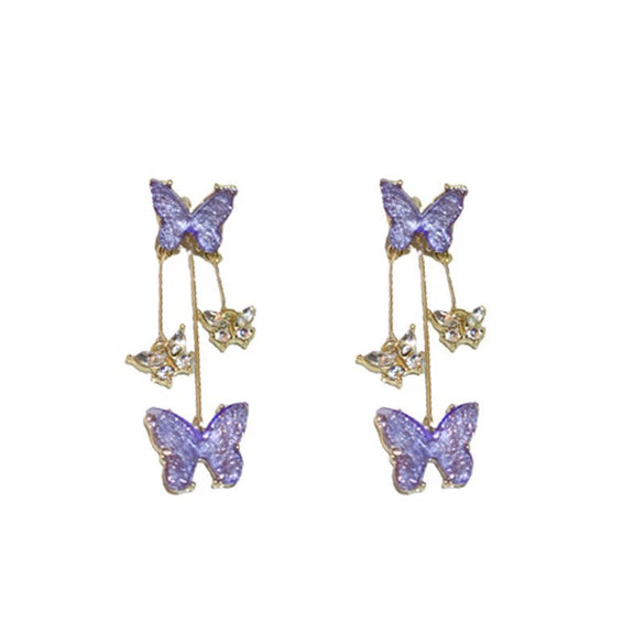 Wholesale Women's Butterfly Tassel Earrings Silver Needle Full Diamond Animals Style