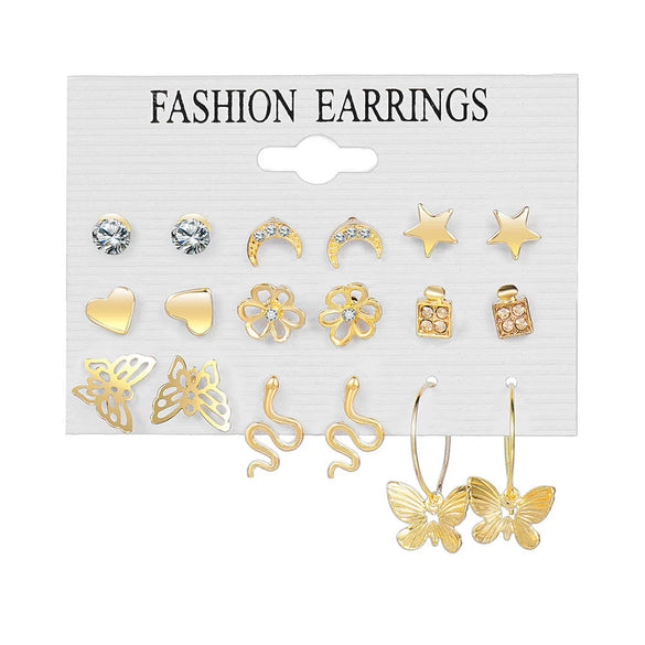 Wholesale Women's Cartoon Animal Style Alloy And Stainless Steel Geometric Carved Snake Shaped Butterfly Earrings Set
