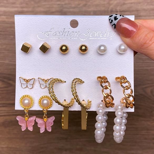 Wholesale Women's Cartoon Animal Style Alloy And Stainless Steel Geometric Carved Snake Shaped Butterfly Earrings Set