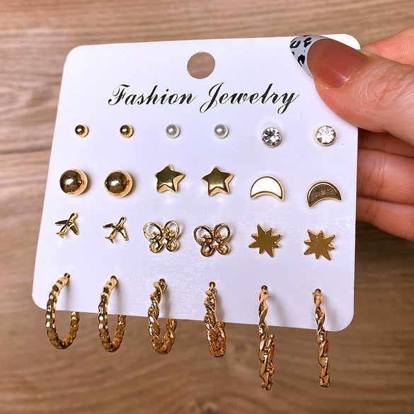 Wholesale Women's Cartoon Animal Style Alloy And Stainless Steel Geometric Carved Snake Shaped Butterfly Earrings Set