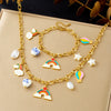 Wholesale Women's Cartoon Minimalist Stainless Steel Electroplated Jewelry Set With Heart Shape Pendant Featuring Stars Sun And Moon Clouds And Universe Patterns