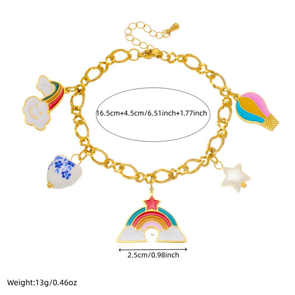 Wholesale Women's Cartoon Minimalist Stainless Steel Electroplated Jewelry Set With Heart Shape Pendant Featuring Stars Sun And Moon Clouds And Universe Patterns