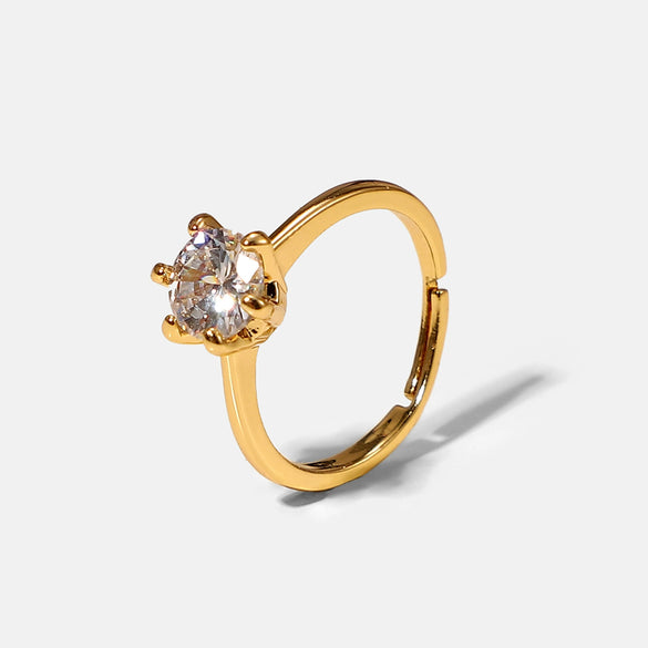 Wholesale Women's Cartoon Style Round Zircon Six Claw Copper Electroplated Ring