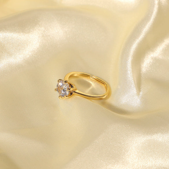 Wholesale Women's Cartoon Style Round Zircon Six Claw Copper Electroplated Ring
