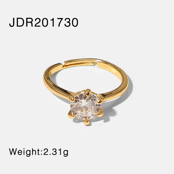 Wholesale Women's Cartoon Style Round Zircon Six Claw Copper Electroplated Ring