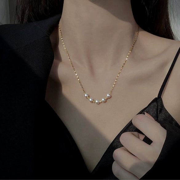 Wholesale Women's Casual Baroque Simple Geometric Pearl Titanium Steel Electroplated Necklace With Melon Seed Chain