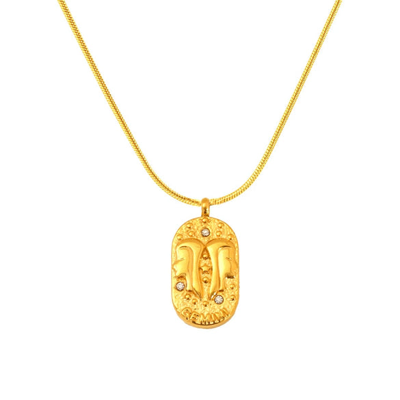 Wholesale Women's Casual Constellation Pendant Necklace Gold Plated Titanium Steel Casting Oval Hammer Cross Chain