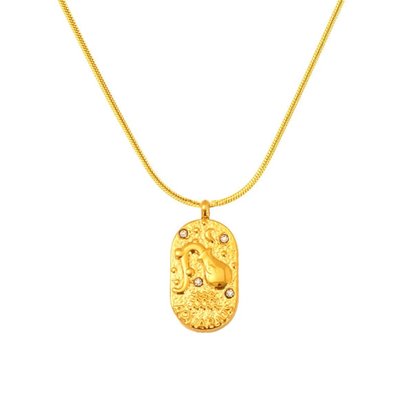 Wholesale Women's Casual Constellation Pendant Necklace Gold Plated Titanium Steel Casting Oval Hammer Cross Chain