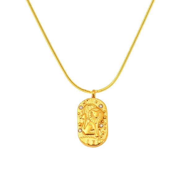 Wholesale Women's Casual Constellation Pendant Necklace Gold Plated Titanium Steel Casting Oval Hammer Cross Chain