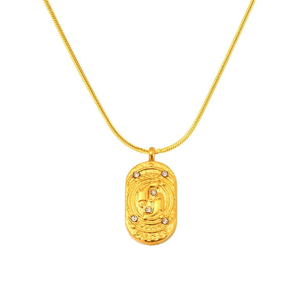 Wholesale Women's Casual Constellation Pendant Necklace Gold Plated Titanium Steel Casting Oval Hammer Cross Chain