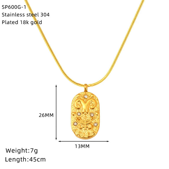 Wholesale Women's Casual Constellation Pendant Necklace Gold Plated Titanium Steel Casting Oval Hammer Cross Chain