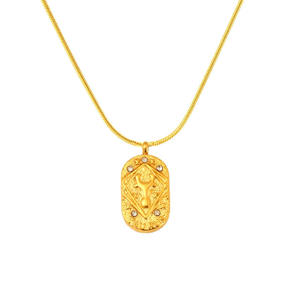 Wholesale Women's Casual Constellation Pendant Necklace Gold Plated Titanium Steel Casting Oval Hammer Cross Chain