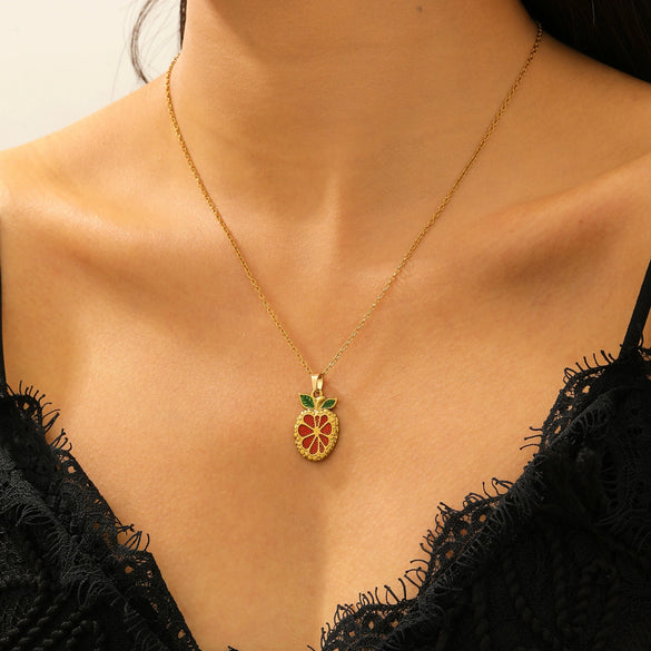 Wholesale Women's Casual Fruit Shape Stainless Steel 18K Real Gold Plated Necklace With Cross Round Chain