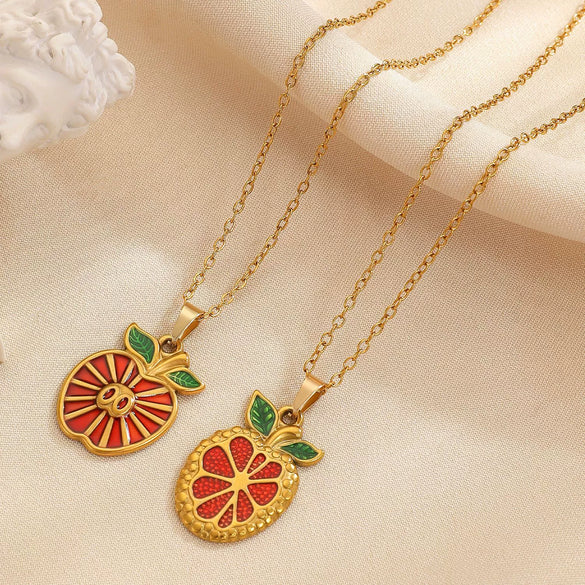 Wholesale Women's Casual Fruit Shape Stainless Steel 18K Real Gold Plated Necklace With Cross Round Chain